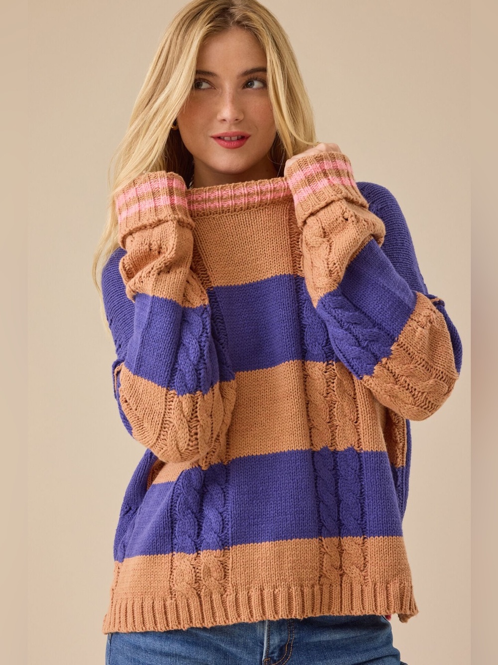 Altard State Oversized Chunky Cece Varsity Stripe Sweater
